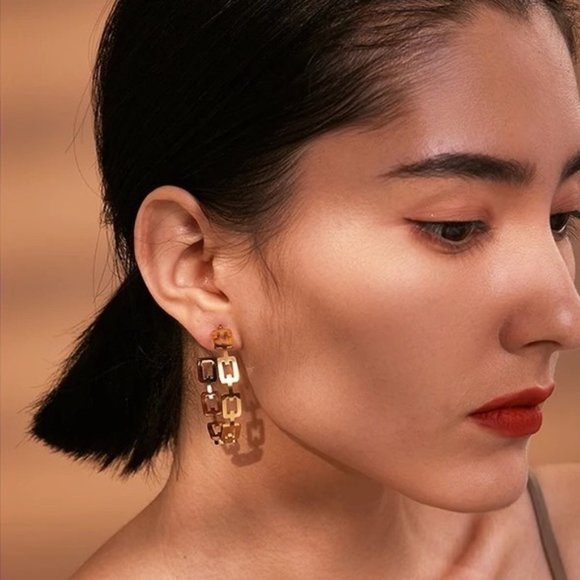 18k Gold Plated Minimalist Geometric Texture Earrings - Picture 1 of 8